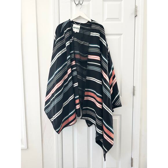 Kenzo RTW 2015 Black Orange White Serape Baja Stripe Wrap Cardigan Sweater Small - Picture 10 of 10